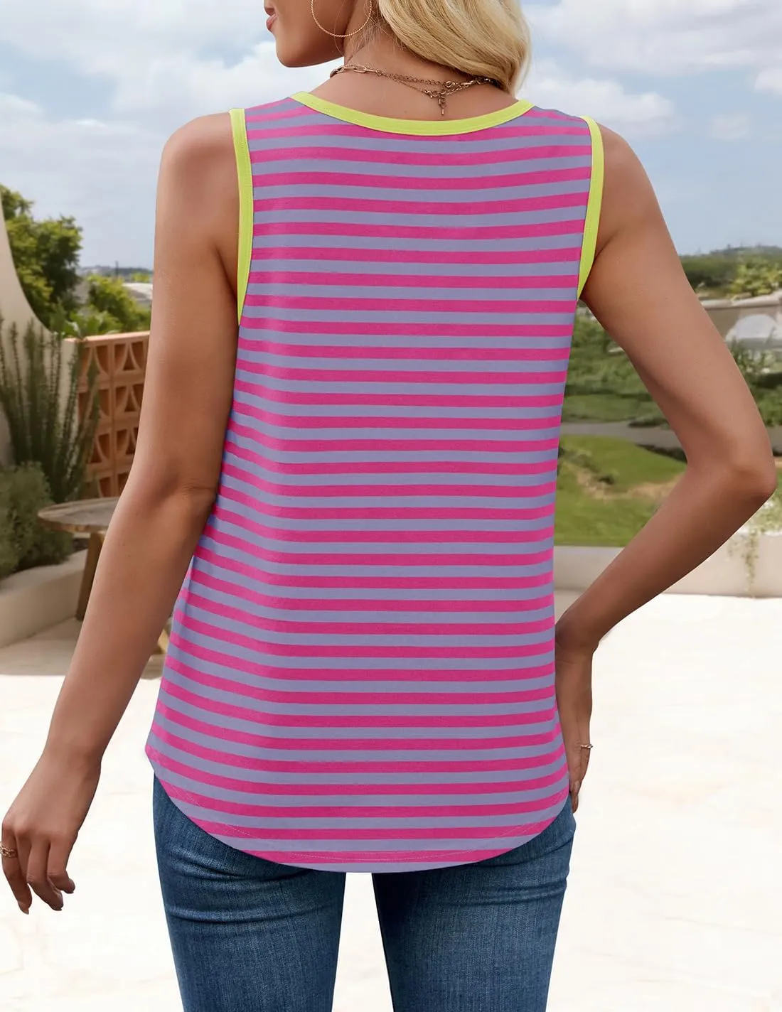 ZESICA Women's Summer Casual Striped Tank Top Sleeveless Scoop Neck Loose Fit Color Block Tops 2025 Fashion Clothes