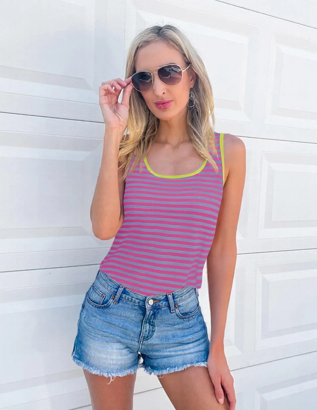 ZESICA Women's Summer Casual Striped Tank Top Sleeveless Scoop Neck Loose Fit Color Block Tops 2025 Fashion Clothes