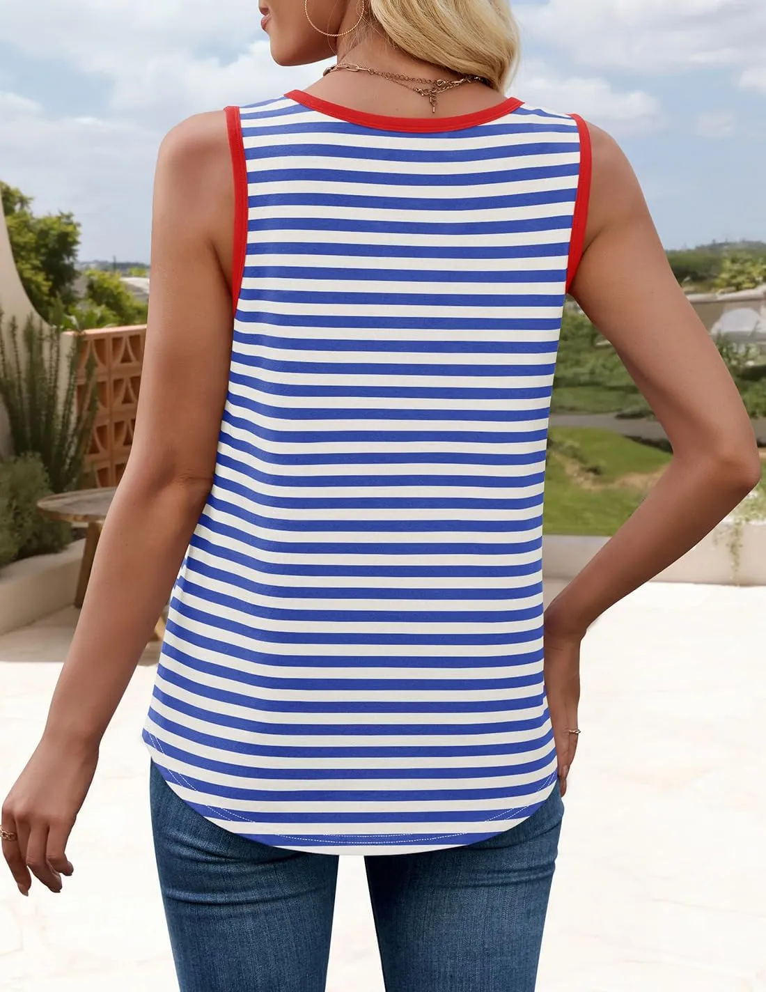 ZESICA Women's Summer Casual Striped Tank Top Sleeveless Scoop Neck Loose Fit Color Block Tops 2025 Fashion Clothes
