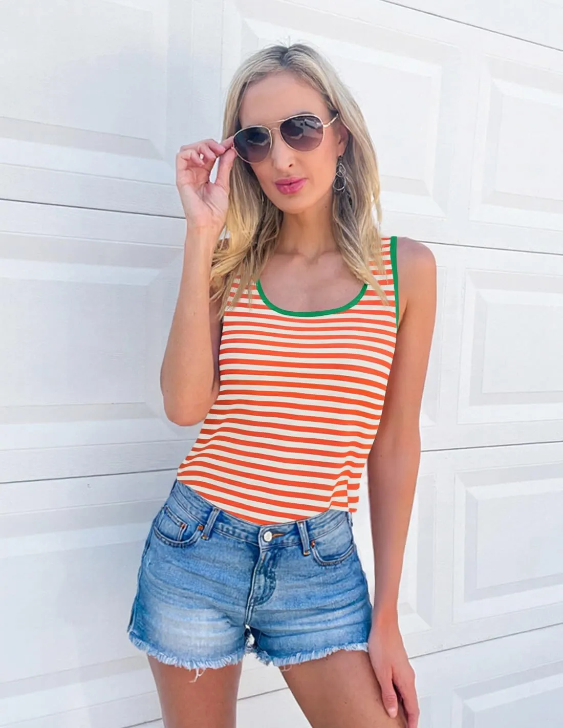 ZESICA Women's Summer Casual Striped Tank Top Sleeveless Scoop Neck Loose Fit Color Block Tops 2025 Fashion Clothes