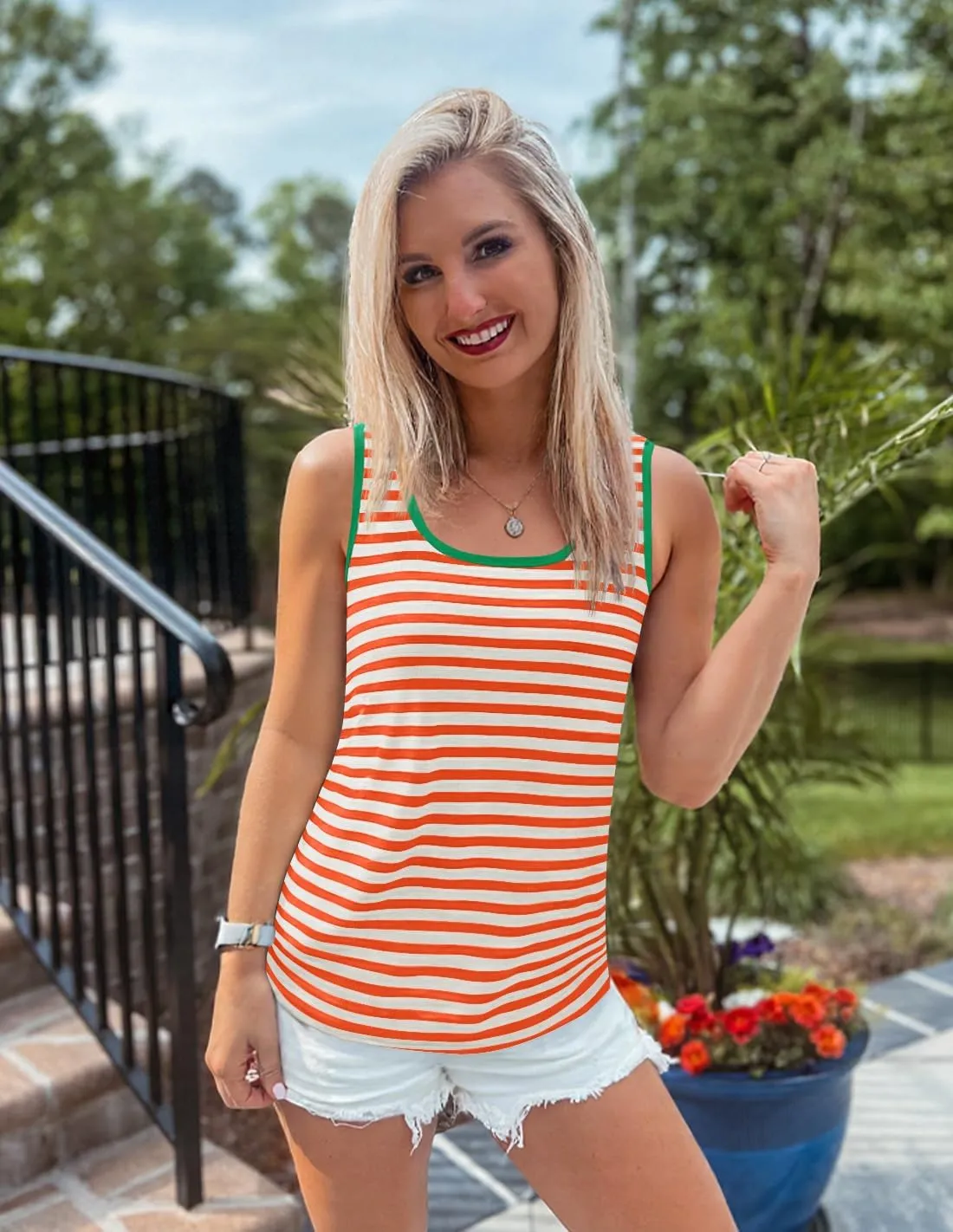 ZESICA Women's Summer Casual Striped Tank Top Sleeveless Scoop Neck Loose Fit Color Block Tops 2025 Fashion Clothes
