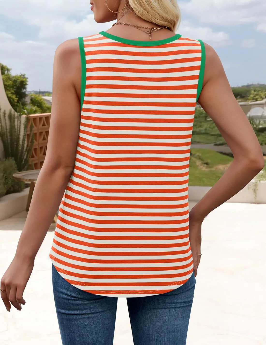ZESICA Women's Summer Casual Striped Tank Top Sleeveless Scoop Neck Loose Fit Color Block Tops 2025 Fashion Clothes