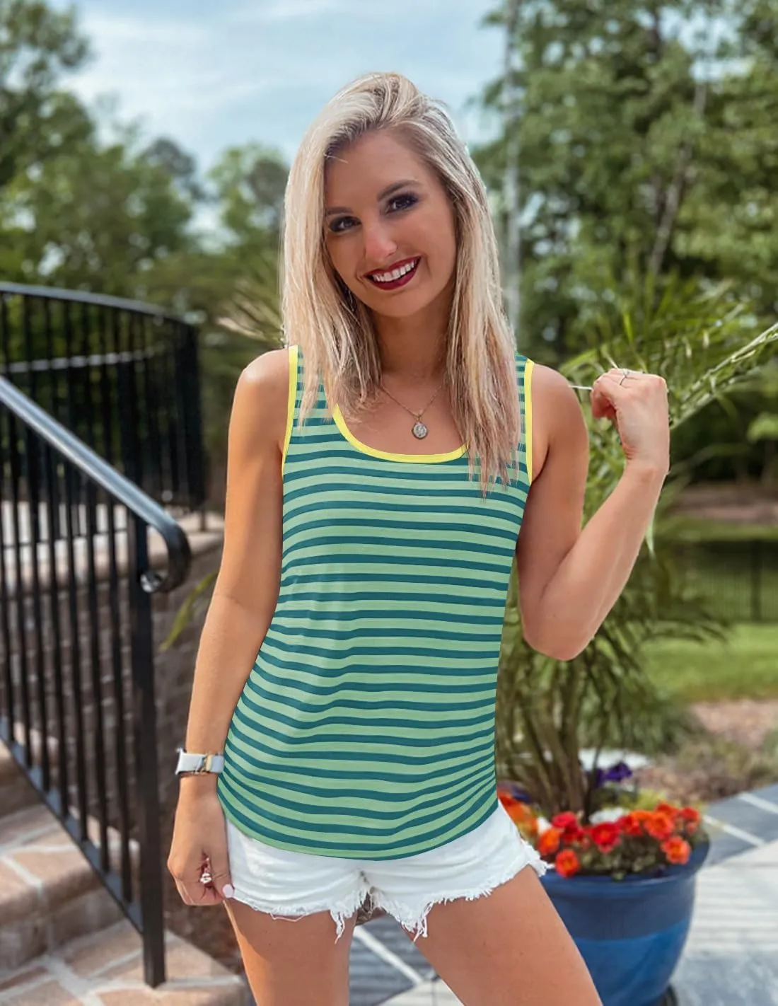ZESICA Women's Summer Casual Striped Tank Top Sleeveless Scoop Neck Loose Fit Color Block Tops 2025 Fashion Clothes