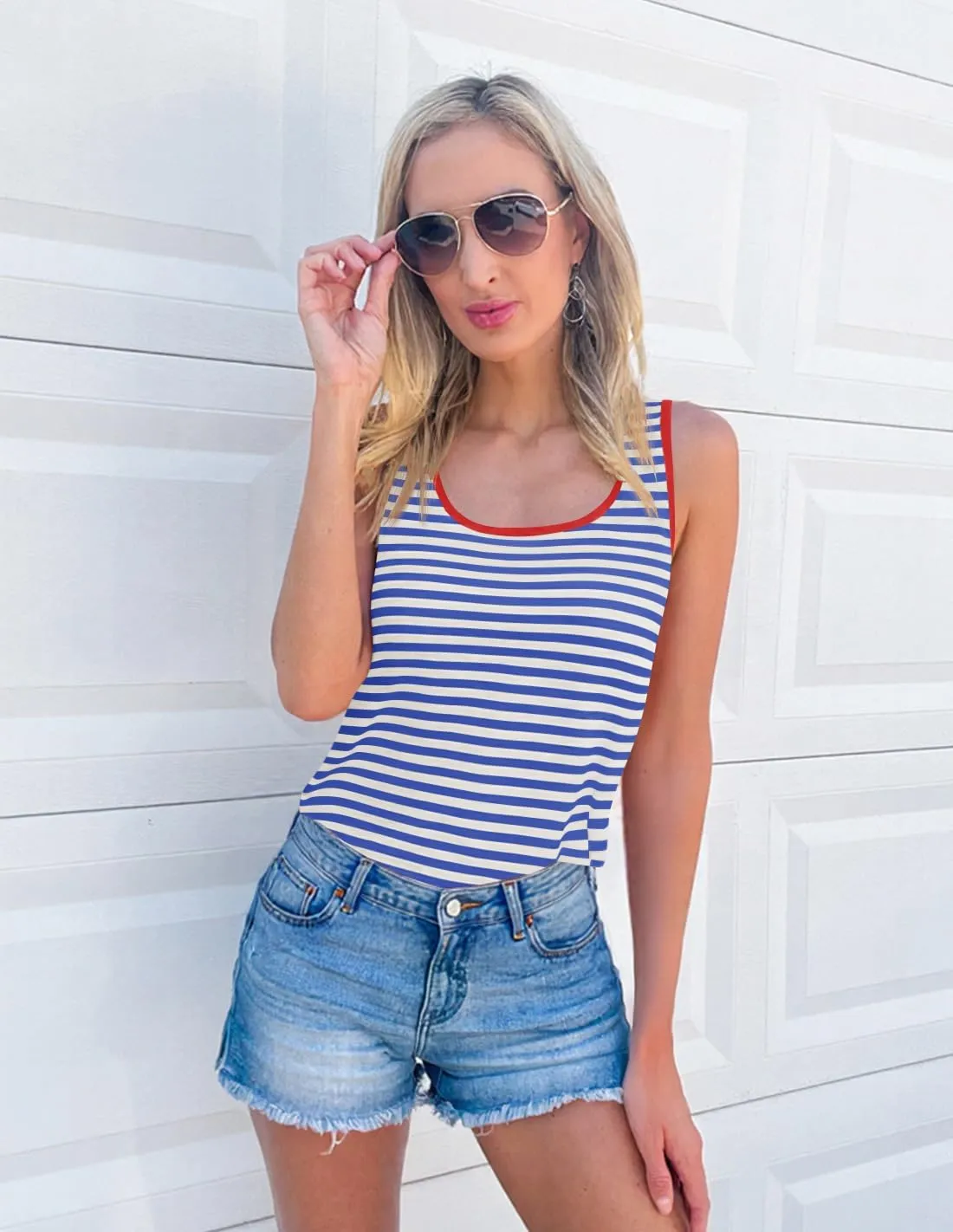 ZESICA Women's Summer Casual Striped Tank Top Sleeveless Scoop Neck Loose Fit Color Block Tops 2025 Fashion Clothes