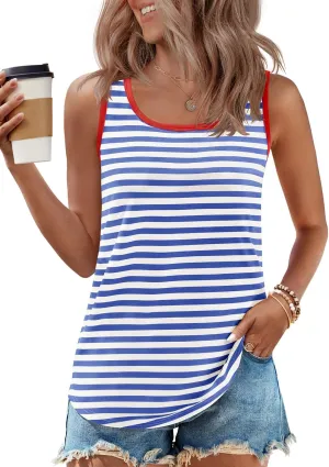 ZESICA Women's Summer Casual Striped Tank Top Sleeveless Scoop Neck Loose Fit Color Block Tops 2025 Fashion Clothes
