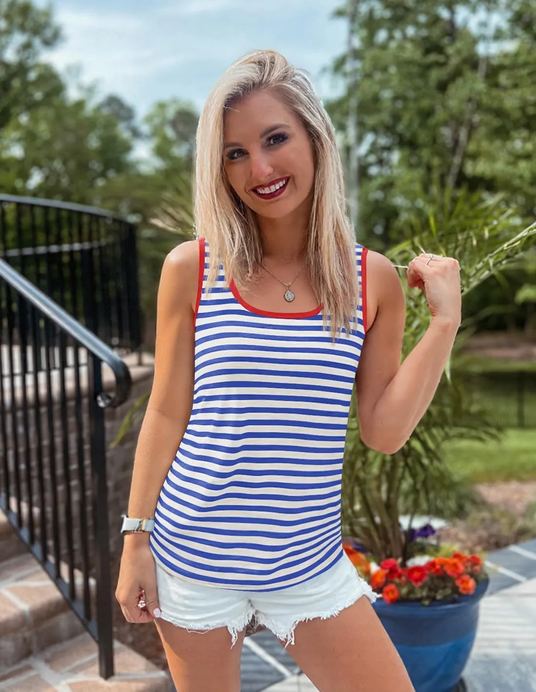 ZESICA Women's Summer Casual Striped Tank Top Sleeveless Scoop Neck Loose Fit Color Block Tops 2025 Fashion Clothes