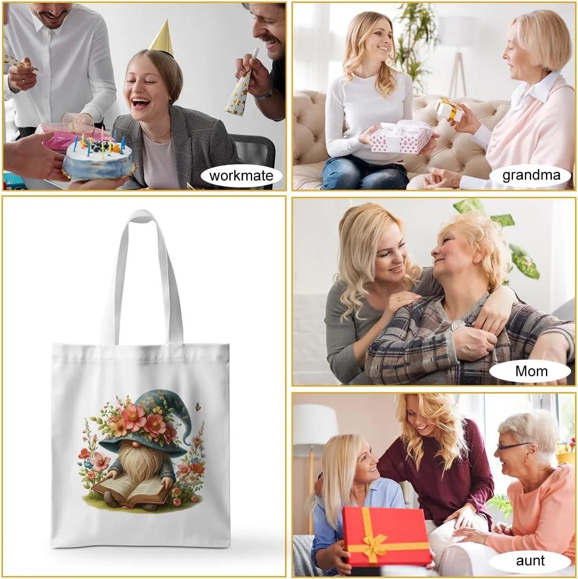 ZHAMEN Gnomes Gifts for Women - Funny Thanksgiving Pumpkin Christmas Halloween Sunflower Tote Bag