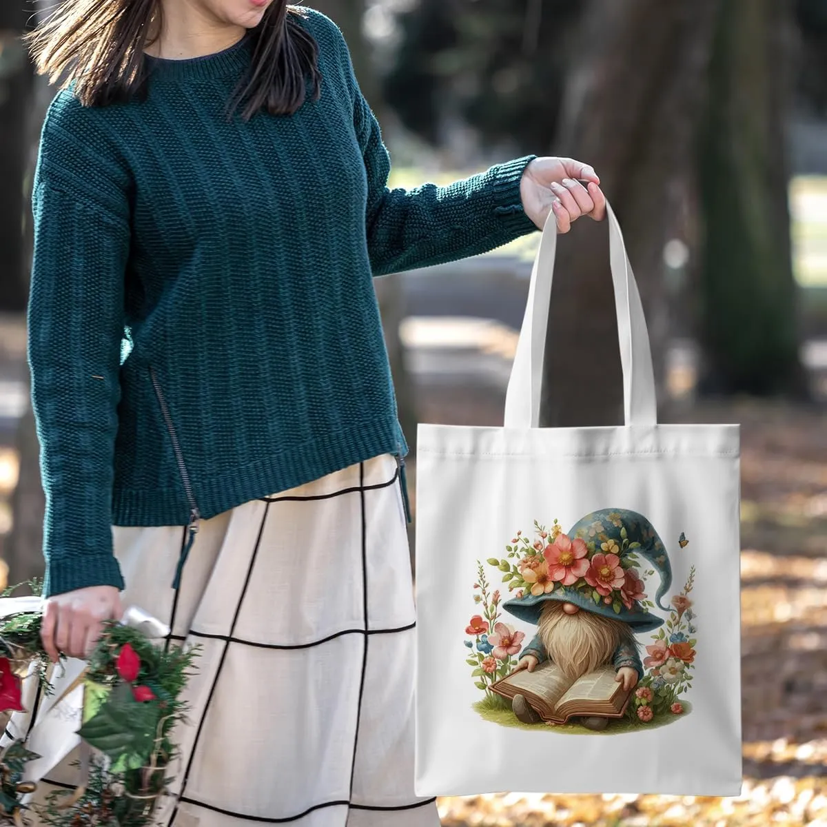 ZHAMEN Gnomes Gifts for Women - Funny Thanksgiving Pumpkin Christmas Halloween Sunflower Tote Bag