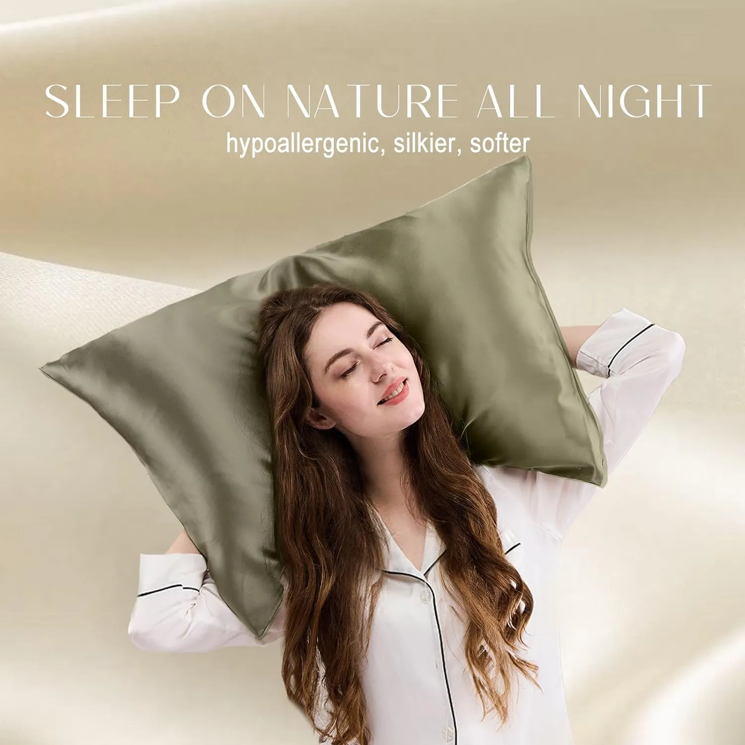 ZIMASILK 100% Pure Mulberry Silk Pillowcase for Hair and Skin Health,Soft and Smooth,Both Sides Premium Grade 6A Silk,600 Thread Count,with Hidden Zipper,1pc(Standard 20''x26'',Olive Green)
