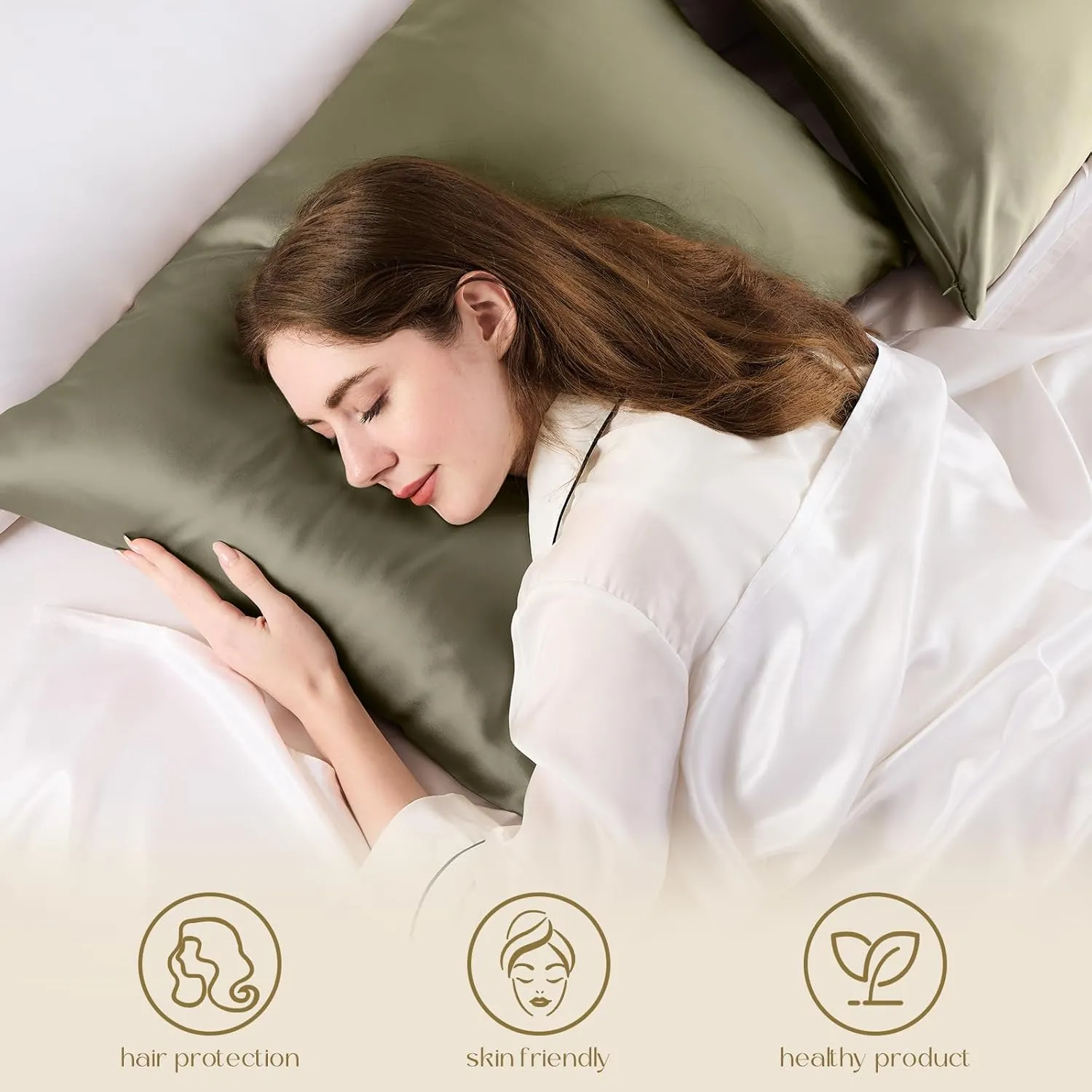 ZIMASILK 100% Pure Mulberry Silk Pillowcase for Hair and Skin Health,Soft and Smooth,Both Sides Premium Grade 6A Silk,600 Thread Count,with Hidden Zipper,1pc(Standard 20''x26'',Olive Green)