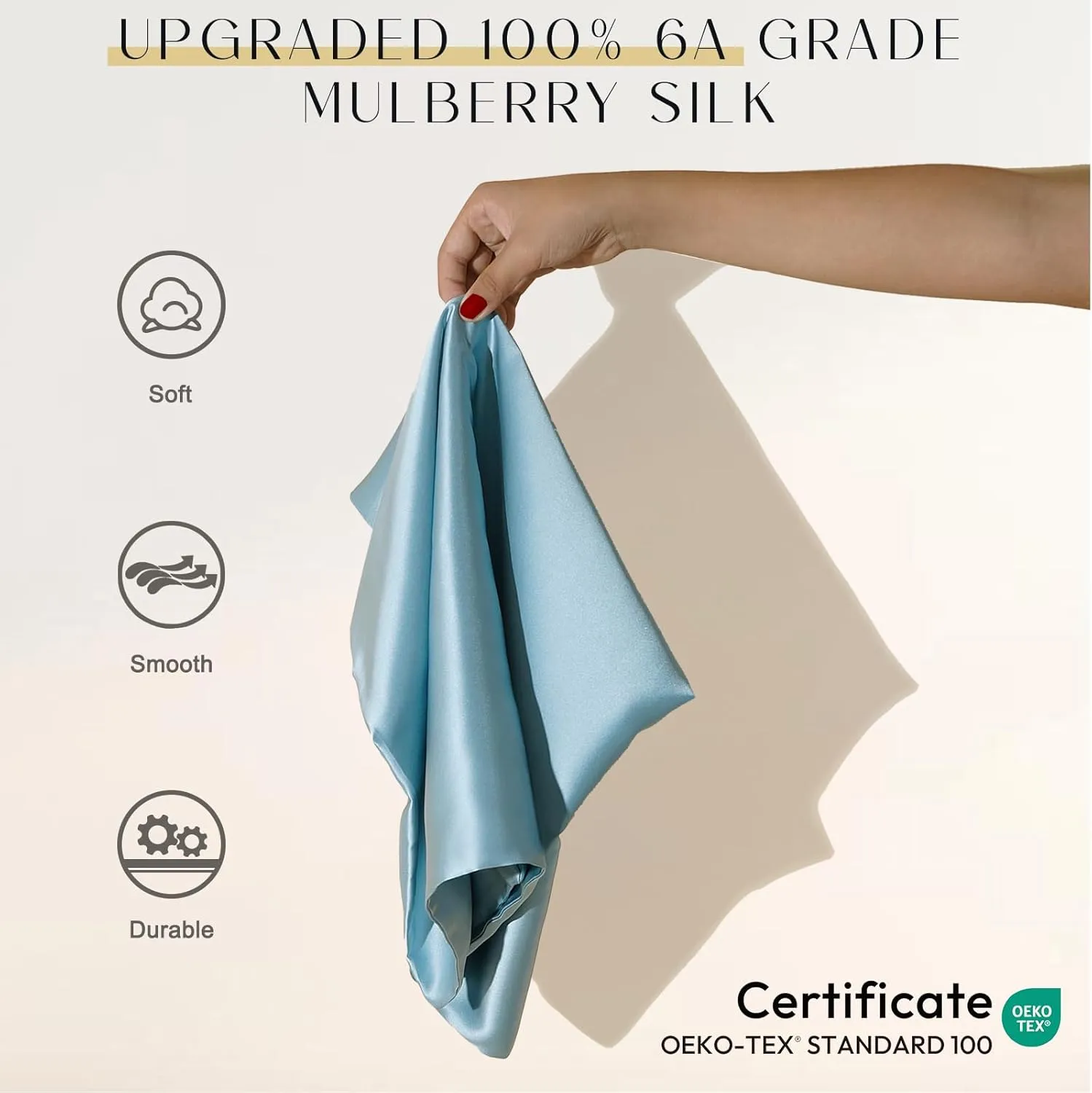 ZIMASILK Upgraded 100% Pure Mulberry Silk Pillowcase for Hair and Skin Silk Pillow Cases with Reinforced Hidden Zipper, More Soft & Durable Grade 6A Silk, Gift Box 1Pc (Standard 20"x26", Light Blue)
