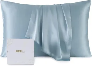 ZIMASILK Upgraded 100% Pure Mulberry Silk Pillowcase for Hair and Skin Silk Pillow Cases with Reinforced Hidden Zipper, More Soft & Durable Grade 6A Silk, Gift Box 1Pc (Standard 20"x26", Light Blue)
