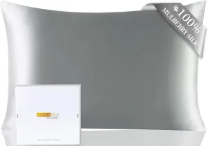 ZIMASILK Upgraded 100% Pure Mulberry Silk Pillowcase for Hair and Skin Silk Pillow Cases with Reinforced Hidden Zipper, More Soft & Durable Highest Grade 6A Silk, Gift Box 1Pc (20"x26", Grey)