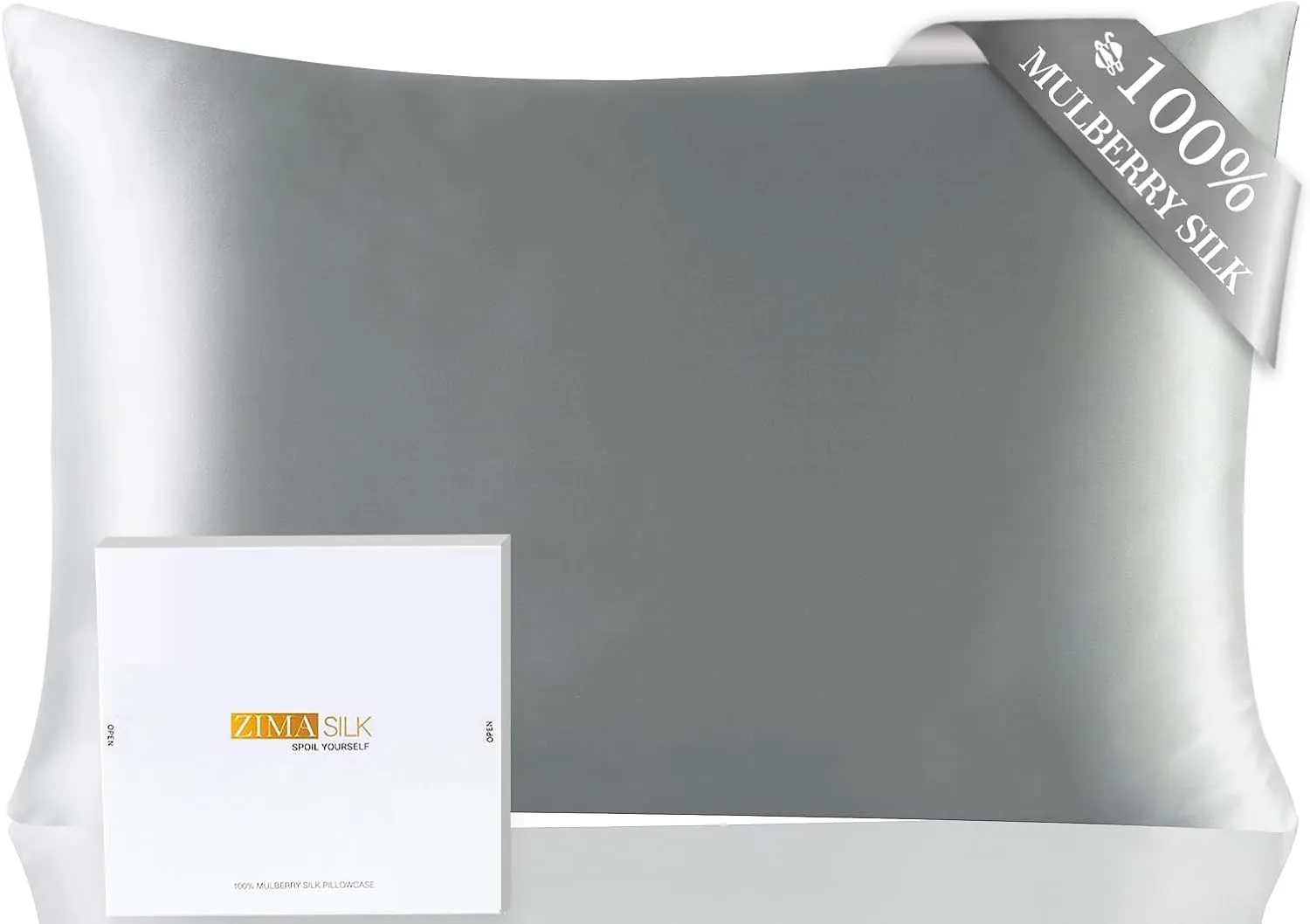 ZIMASILK Upgraded 100% Pure Mulberry Silk Pillowcase for Hair and Skin Silk Pillow Cases with Reinforced Hidden Zipper, More Soft & Durable Highest Grade 6A Silk, Gift Box 1Pc (20"x26", Grey)