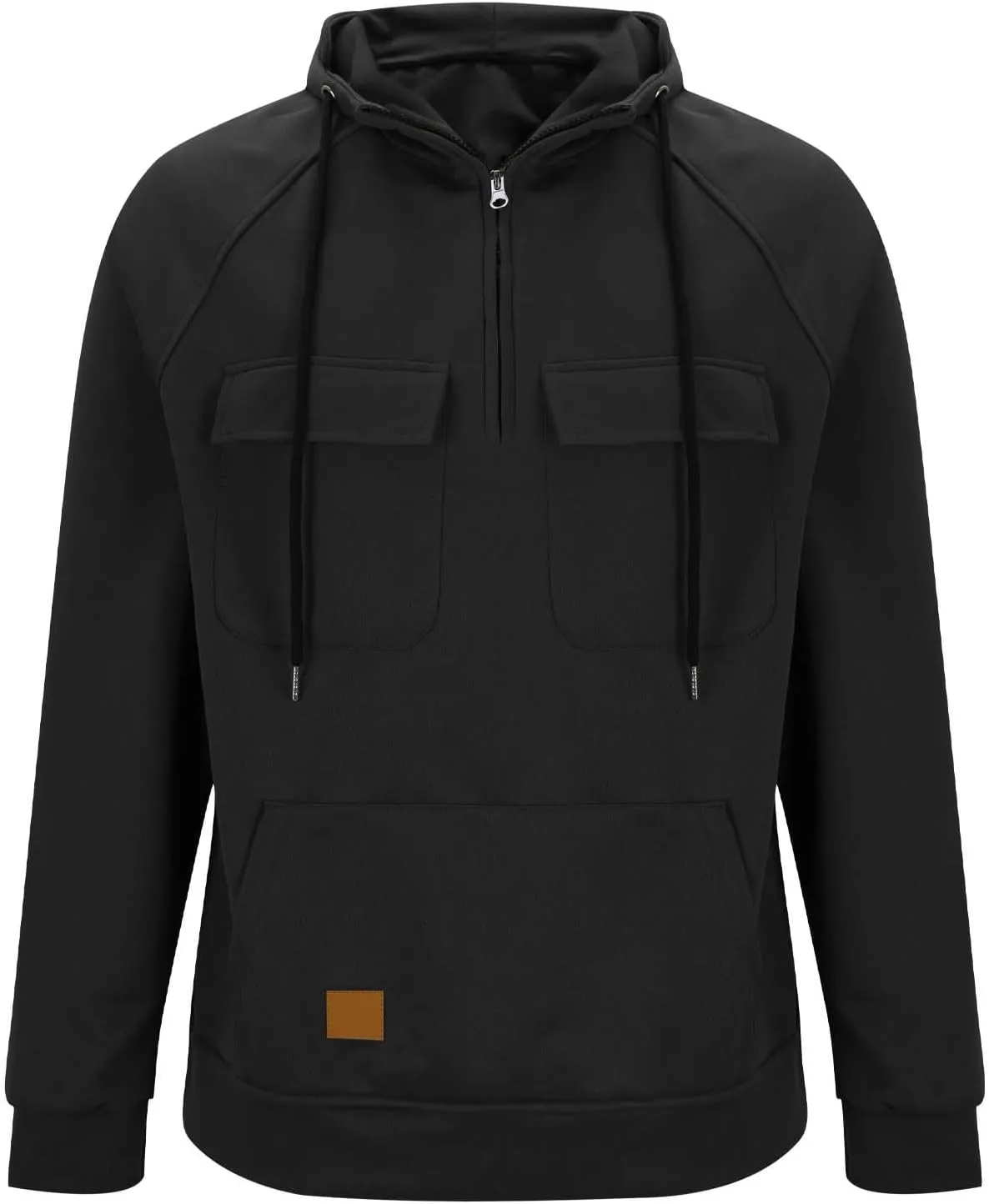 Zip Up Hoodie for Men Long Sleeve Cargo Hooded Sweatshirts Drawstring Quarter Zip Workout Gym Athletic Pullover Shirt