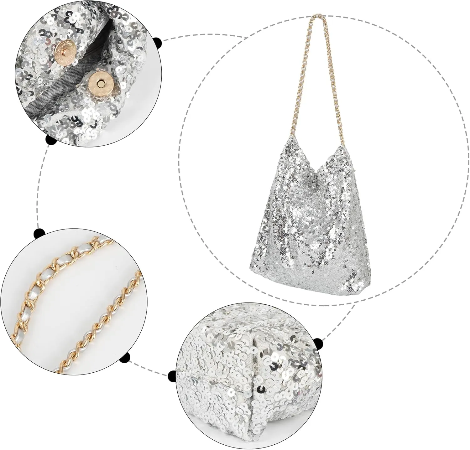 ZLM BAG US Women's Glitter Sequins Shoulder Tote Big Capacity Shimmer Shopping Bag Sparkling Handbag Purse