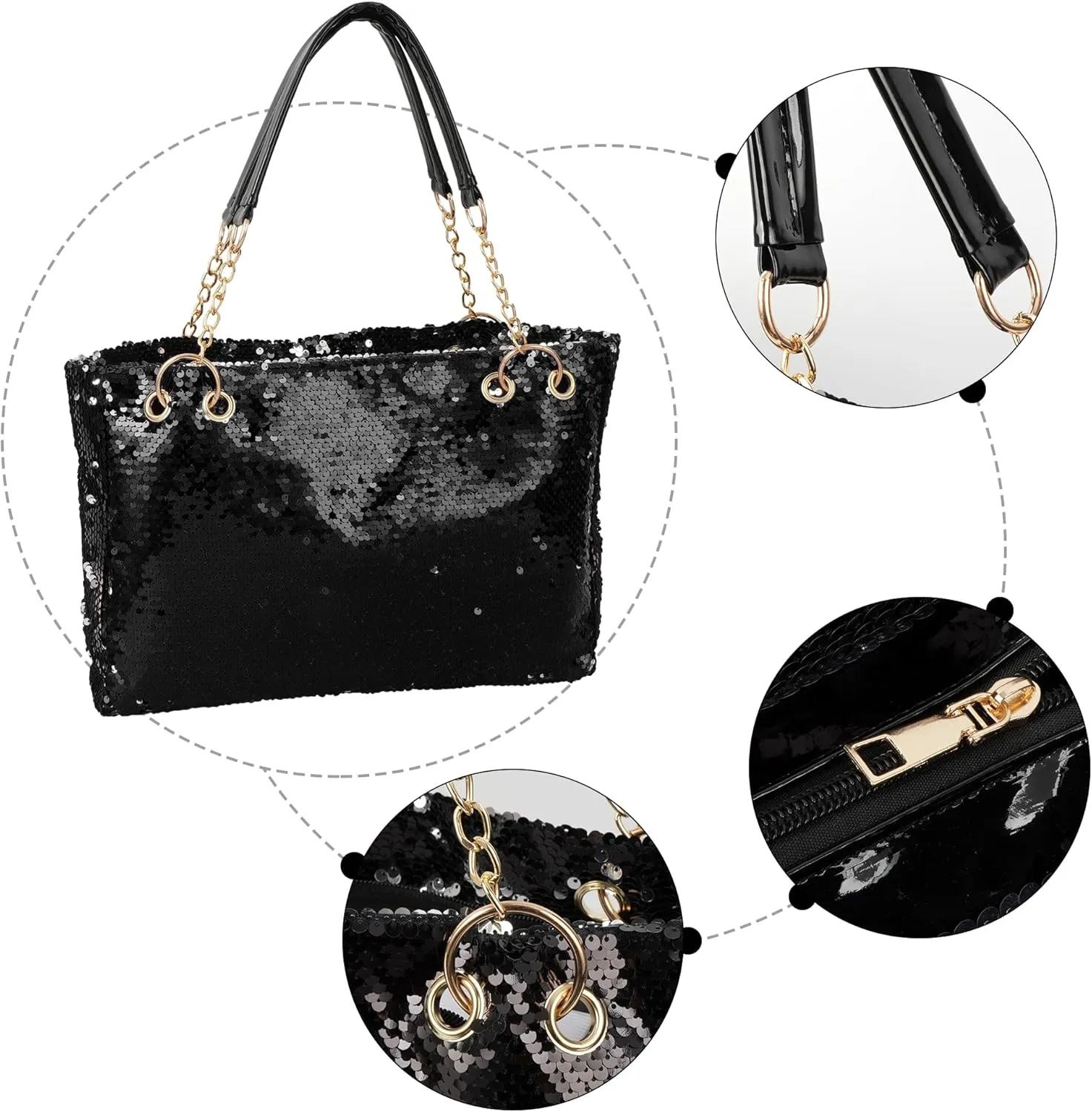 ZLM BAG US Women's Glitter Sequins Shoulder Tote Big Capacity Shimmer Shopping Bag Sparkling Handbag Purse