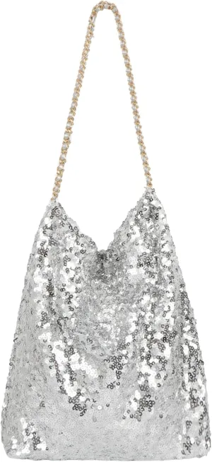 ZLM BAG US Women's Glitter Sequins Shoulder Tote Big Capacity Shimmer Shopping Bag Sparkling Handbag Purse
