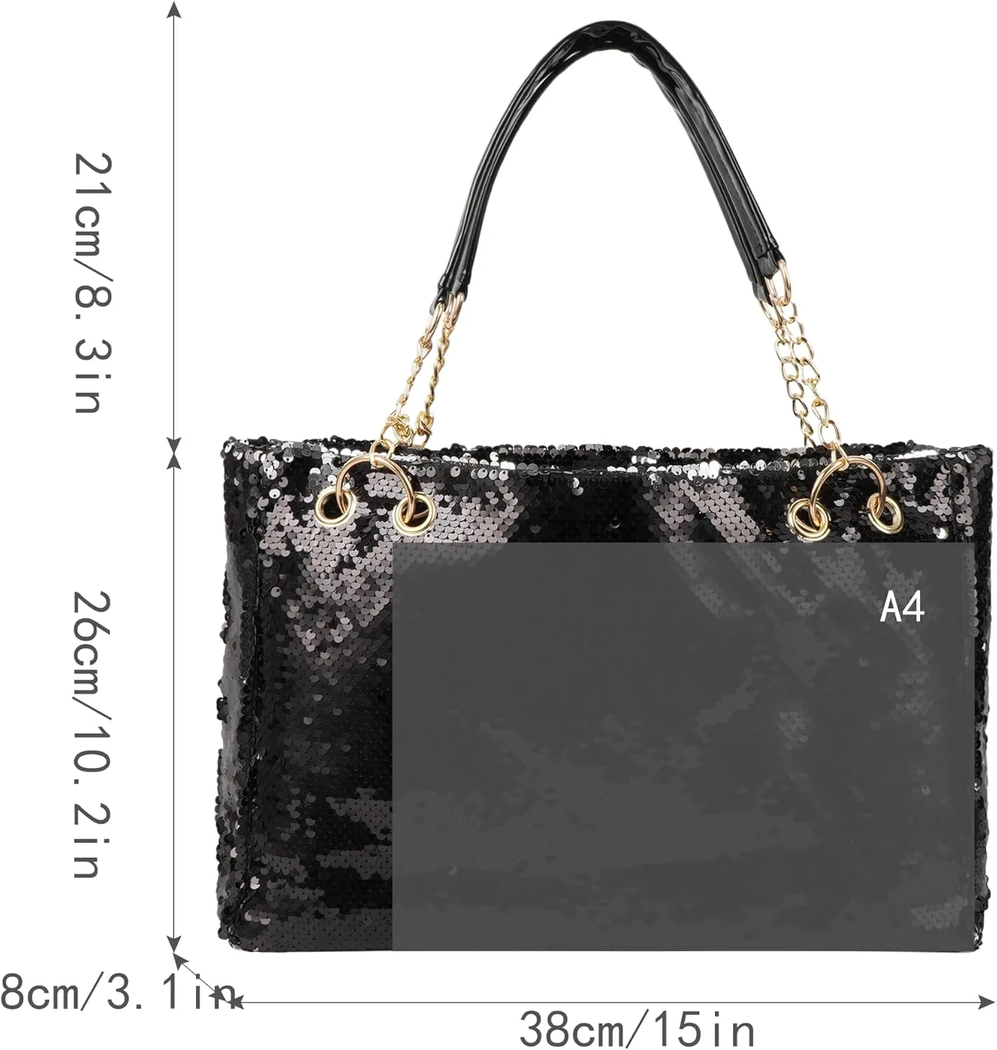 ZLM BAG US Women's Glitter Sequins Shoulder Tote Big Capacity Shimmer Shopping Bag Sparkling Handbag Purse