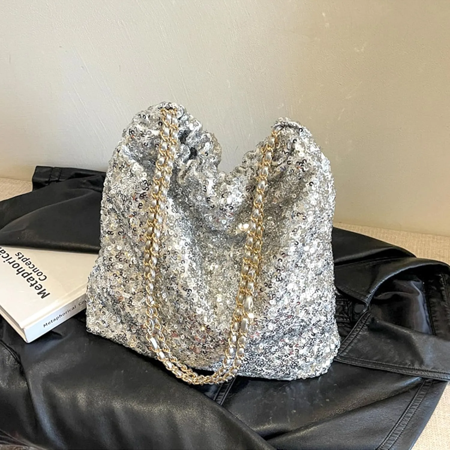 ZLM BAG US Women's Glitter Sequins Shoulder Tote Big Capacity Shimmer Shopping Bag Sparkling Handbag Purse