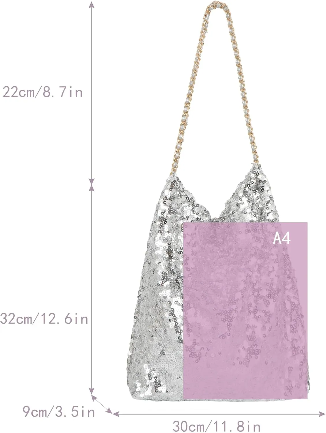 ZLM BAG US Women's Glitter Sequins Shoulder Tote Big Capacity Shimmer Shopping Bag Sparkling Handbag Purse