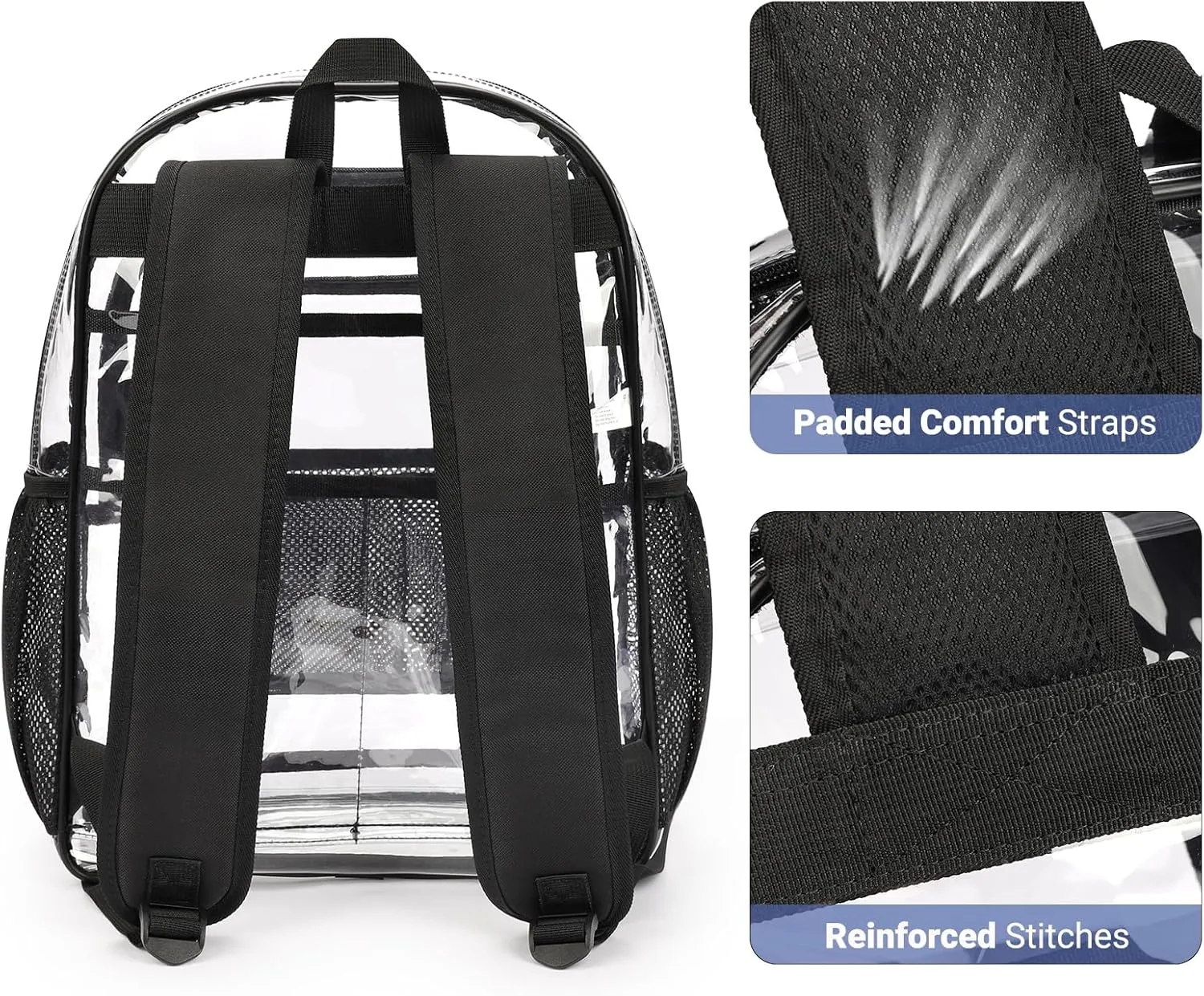 ZORFIN Clear Backpack for School: Large Clear Bookbag - Heavy Duty PVC Transparent Backpack for College Workplace Security Black A