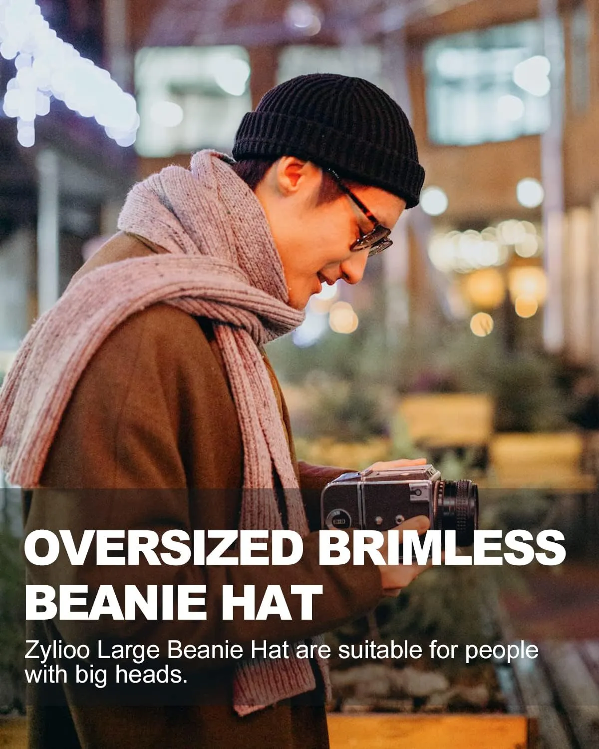 Zylioo XXL Brimless Beanie Hats,Large Knitted Trawler Skull Cap,Winter Stretchy Docker Cap,Warm Rolled Cuff Harbour Hat