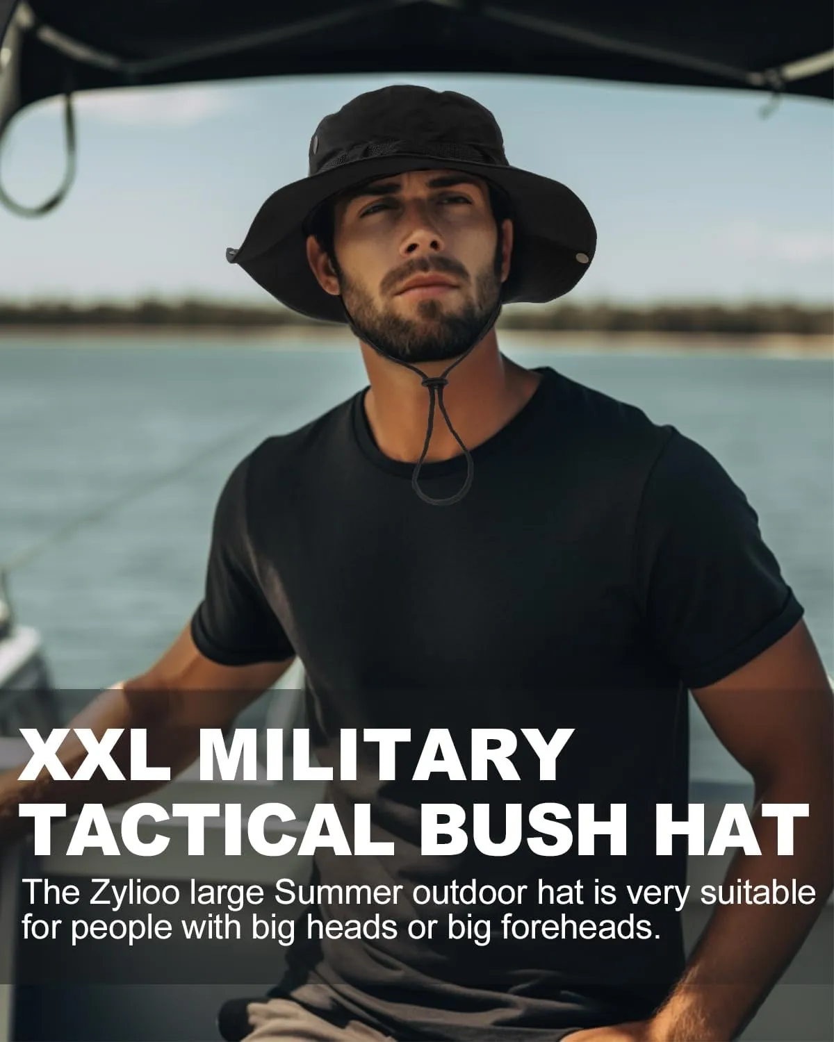 Zylioo XXL Oversized Boonie Sun Hats,Military Tactical Safari Hat for Big Heads,Lightweight Hunting Hats with Strap