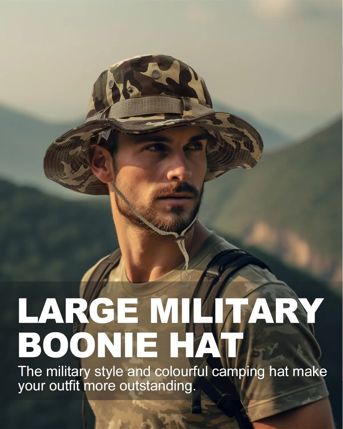 Zylioo XXL Oversized Boonie Sun Hats,Military Tactical Safari Hat for Big Heads,Lightweight Hunting Hats with Strap