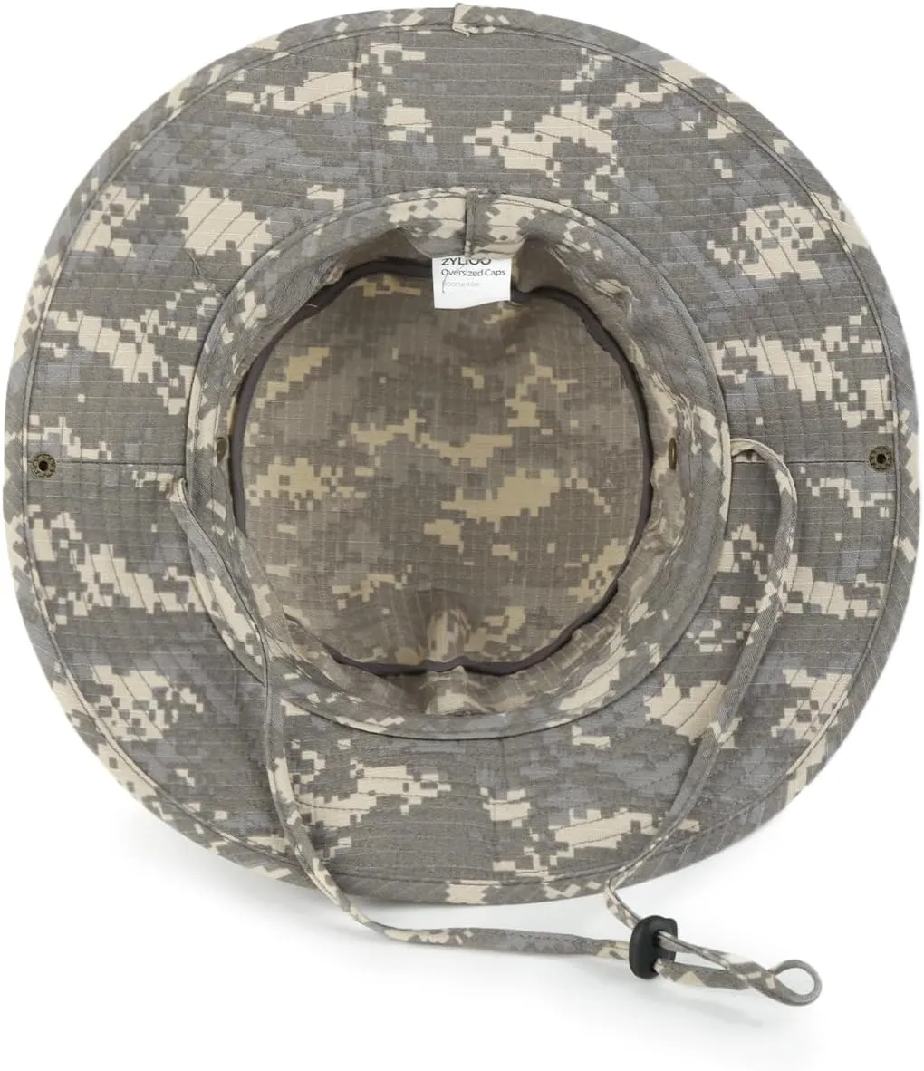 Zylioo XXL Oversized Boonie Sun Hats,Military Tactical Safari Hat for Big Heads,Lightweight Hunting Hats with Strap